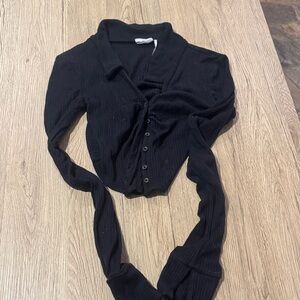 Midnight Black Button-Down Top